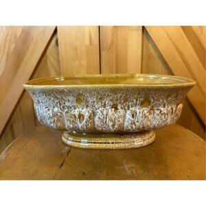 Vintage Rustic Haeger Footed Pottery Planter, Rustic Tan / White, USA (8699)